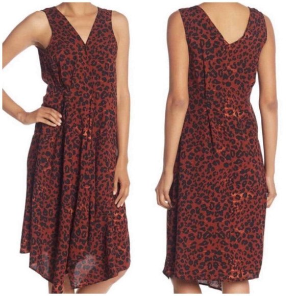 BEACH LUNCH LOUNGE Anais Midi Dress‎ Rumba Red Leopard Animal Print Sz L - Picture 1 of 7